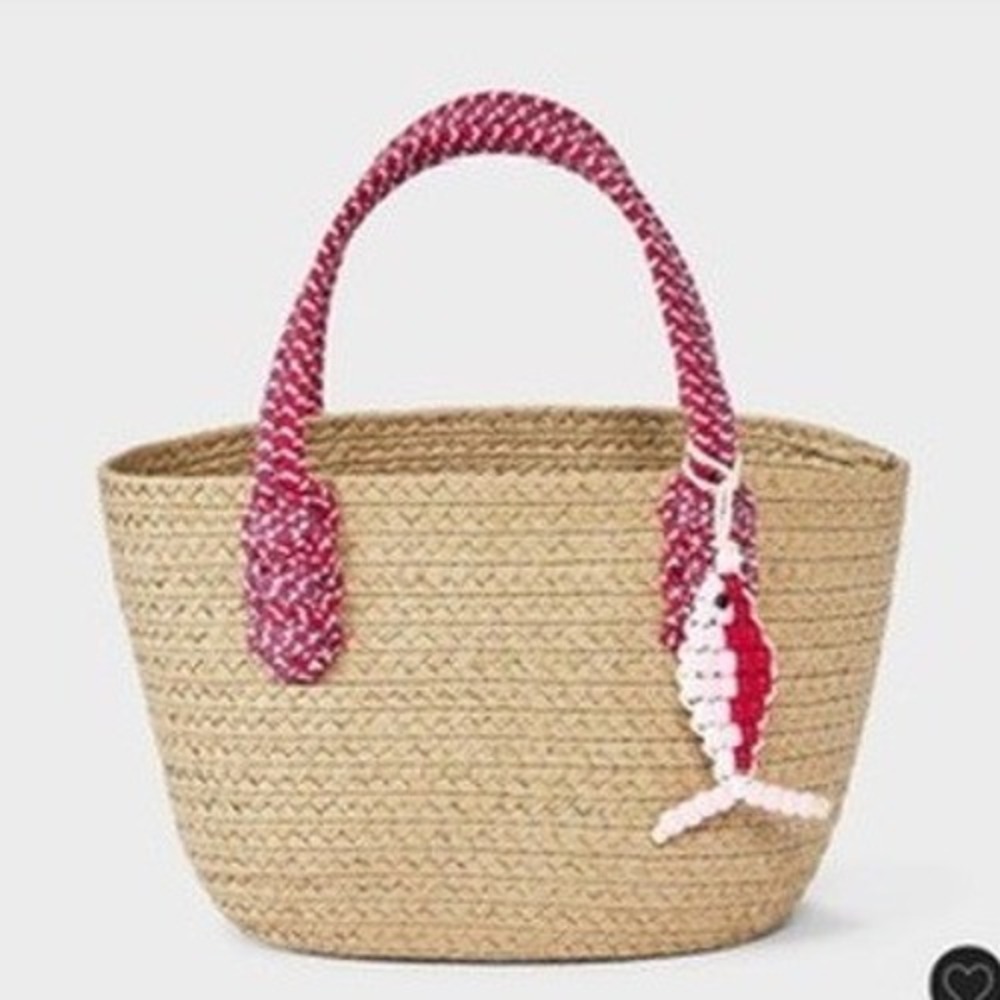 Universal Thread‎ Straw Mini Tote Handbag Womens OS Natural Pink Fish Charm NWT